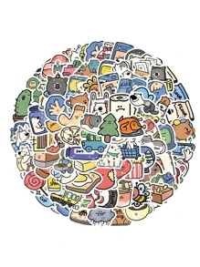 100张/500张可爱卡通动物酒店贴纸，学校用品，返校 - 彩色 - 查看 6