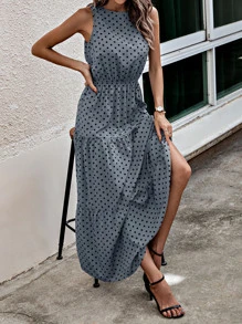 EMERY ROSE 波點圖案荷葉邊連衣裙不附腰帶 - 霧霾藍 - 查看 4