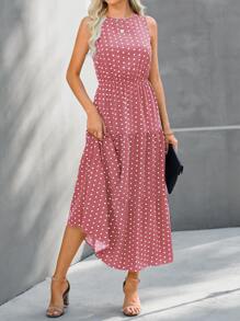 EMERY ROSE Vestido largo con estampado de lunares y volantes en el bajo para mujer