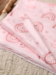 SHEIN 女寶寶新生兒攝影彩虹印花毯子,配有帽子