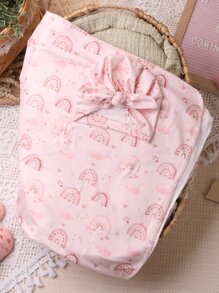 SHEIN 女寶寶新生兒攝影彩虹印花毯子,配有帽子