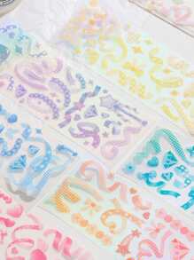 6pcs Ribbon & Diamond Pattern Assorted Sticker, Simple Multi-Purpose Sticker For DIY Craft At Home Back To School - Multicolor - View 2
