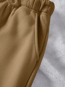 SHEIN LUNE Quần thể thao nữ Dây kéo Thắt nơ trước màu trơn - Màu Khaki - Xem 4