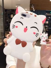 Soft-Touch Silicone Lucky Cat Doll Phone Case Compatible With Apple Models - White - View 1