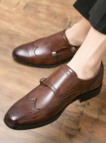 Loafers met gesp voor heren, geklede schoenen van kunstleer - Bruin - Bekijken 1