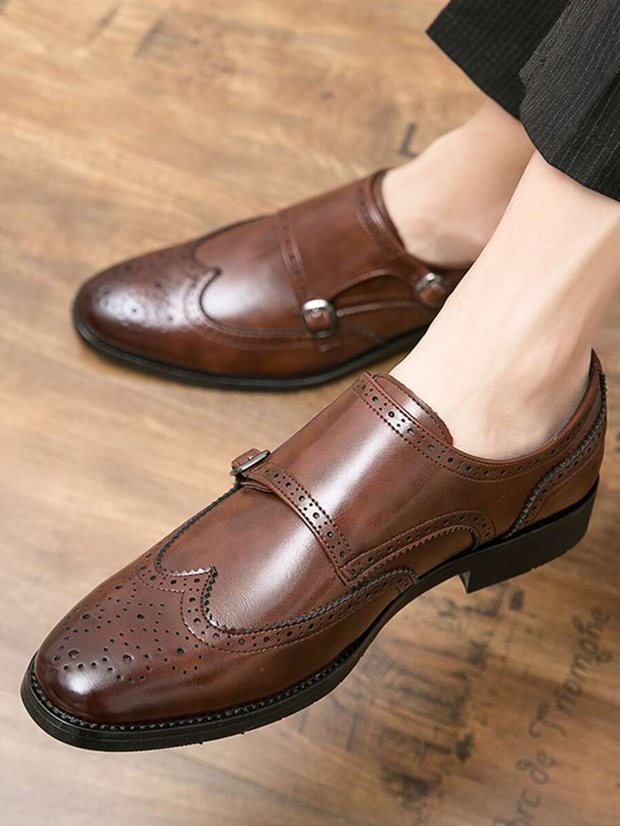Loafers met gesp voor heren, geklede schoenen van kunstleer - Bruin - Bekijken 1