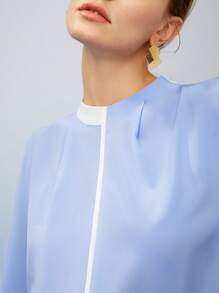 MOTF PREMIUM SILK MOCK-NECK BLOUSE - Baby Blue - View 3