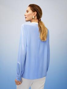 MOTF PREMIUM SILK MOCK-NECK BLOUSE - Baby Blue - View 4