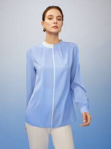 MOTF PREMIUM SILK MOCK-NECK BLOUSE - Baby Blue - View 5