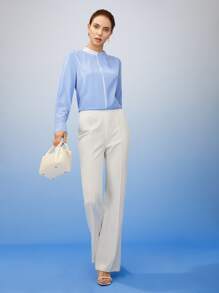 MOTF PREMIUM SILK MOCK-NECK BLOUSE - Baby Blue - View 6