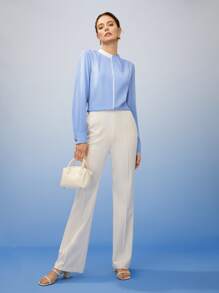 MOTF PREMIUM SILK MOCK-NECK BLOUSE - Baby Blue - View 7