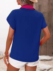 Breezaya Contrast Trim Petal Sleeve Blouse