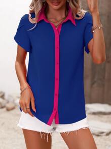 Breezaya Contrast Trim Petal Sleeve Blouse
