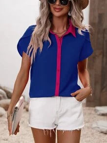 Breezaya Contrast Trim Petal Sleeve Blouse