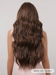 HAIRCUBE Peluca rizada ondulada de pelo largo con reflejos marrones de 26 pulgadas con flequillo, pelucas sintéticas de aspecto natural - Color Piano - Ver 2