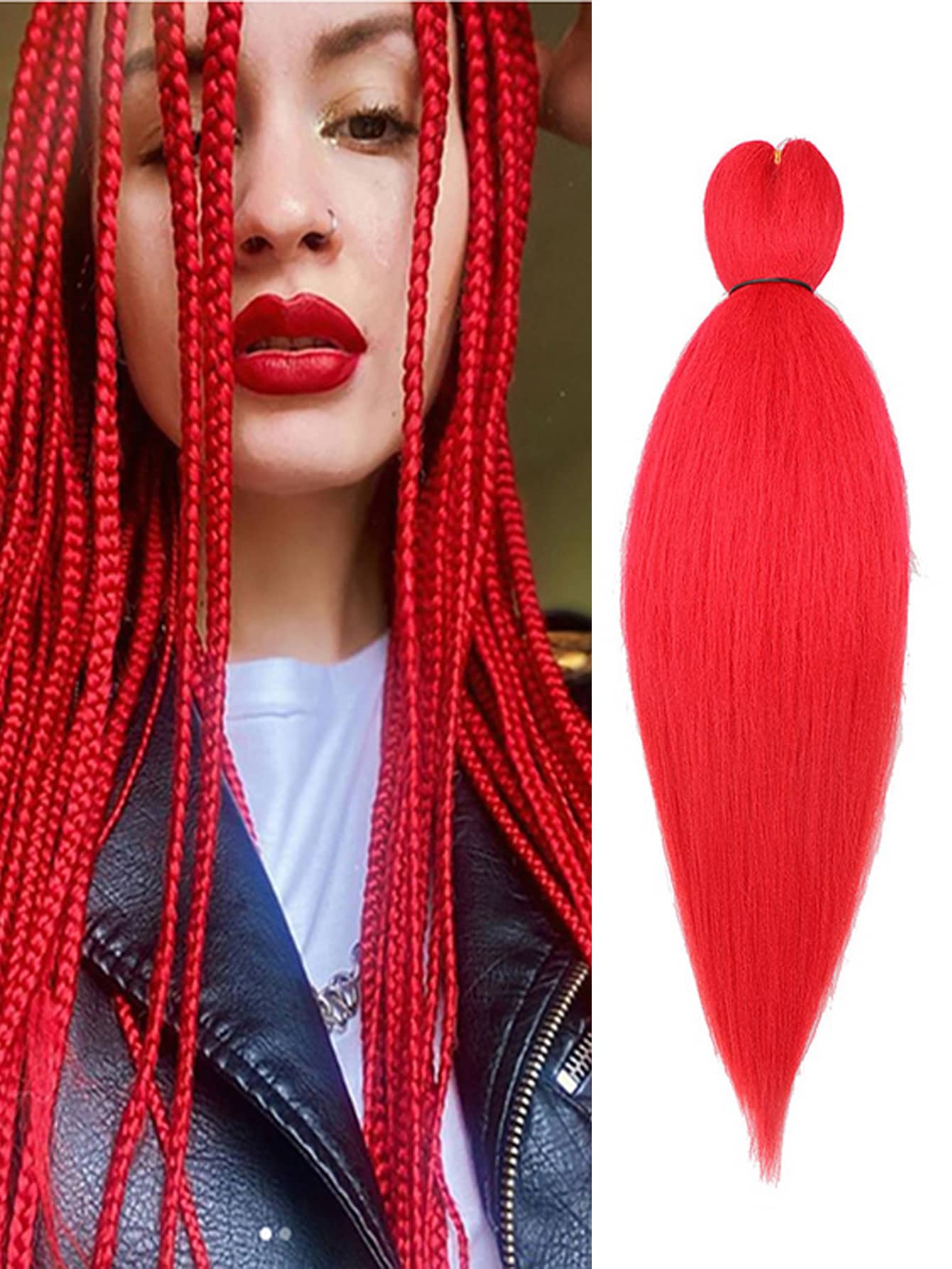 Trenza de pelo sintético largo - Rojo - Ver 1