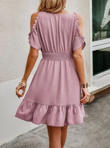 SHEIN LUNE Cold Shoulder Ruffle Hem Dress