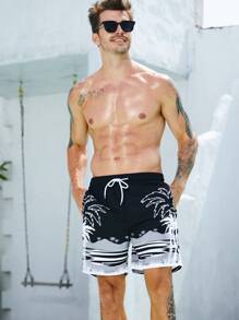 Surfspeed 男士熱帶圖案腰部抽繩泳褲