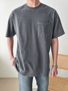 DAZY Men Cotton Solid Pocket Patched Tee - Grey - View 3