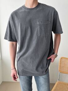 DAZY Men Cotton Solid Pocket Patched Tee - Grey - View 5