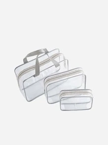 1pc Clear Portable Toiletry Travel Bag, Simple PVC Clear Design Travel Storage Bag For Outdoor,For Holiday Beach, Bathroom Collection, Bedroom Collection, Large Capacity - Grey - View 1