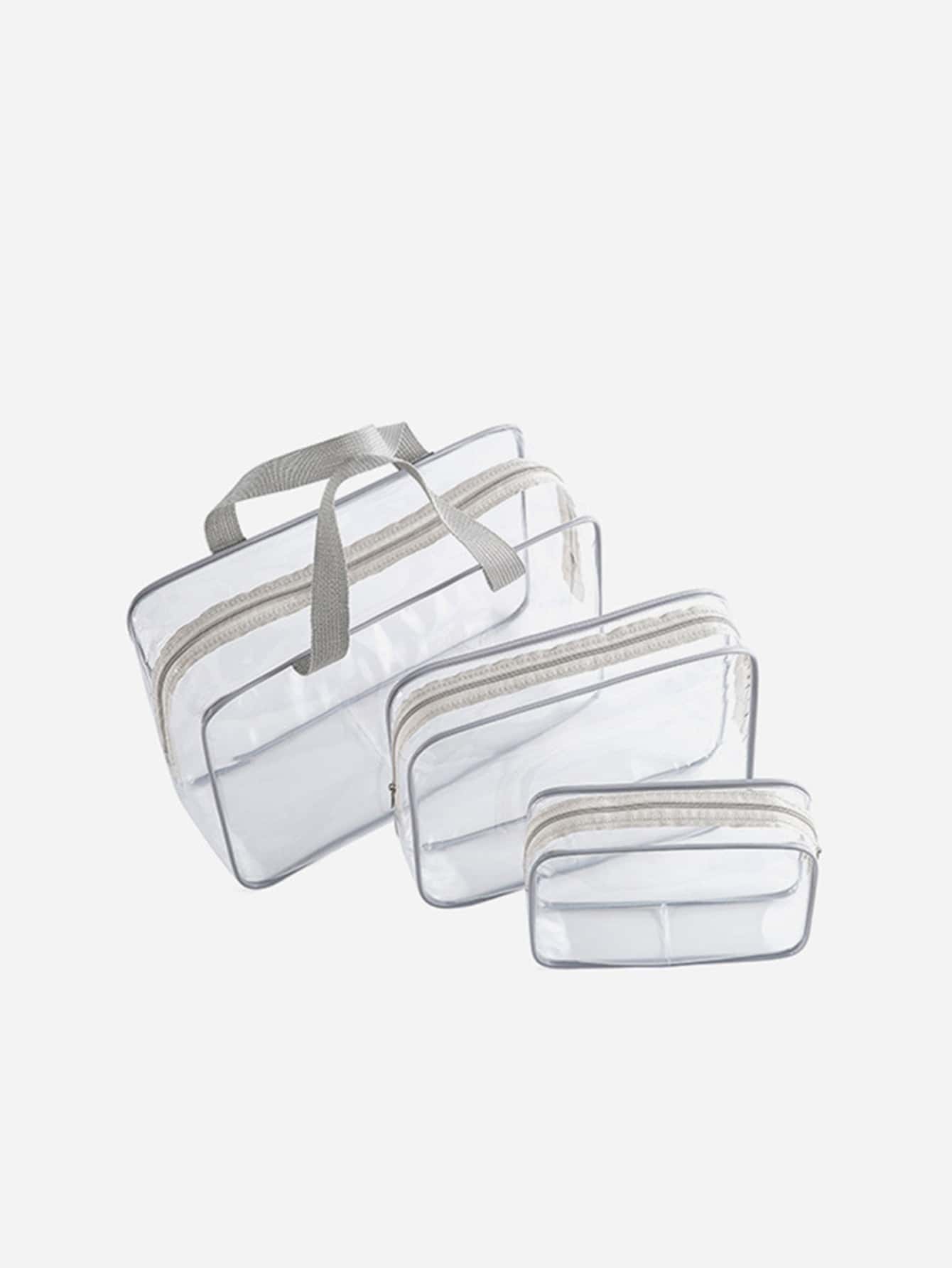 1pc Clear Portable Toiletry Travel Bag, Simple PVC Clear Design Travel Storage Bag For Outdoor,For Holiday Beach, Bathroom Collection, Bedroom Collection, Large Capacity - Grey - View 1