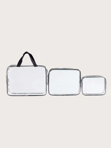 1 túi đựng đồ vệ sinh cá nhân du lịch trong suốt, thiết kế đơn giản bằng PVC trong suốt, phong cách Boho - màu đen - Xem 3