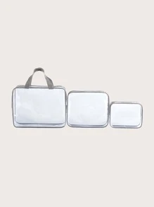 1pc Clear Portable Toiletry Travel Bag, Simple PVC Clear Design Travel Storage Bag For Outdoor,For Holiday Beach, Bathroom Collection, Bedroom Collection, Large Capacity - Grey - View 3