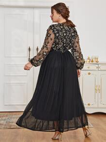 Modelyn 大碼花卉刺繡網紗覆蓋腰帶伴娘連衣裙 - 黑色 - 查看 2