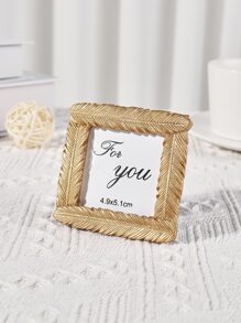 1pc Vintage Design Photo Frame, Gold Polyresin Feather Design Decorative Frame For Home Decor - Gold - View 3