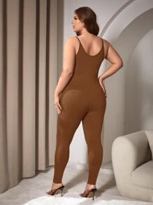 SHEIN SXY 大碼素色條紋針織彈力緊身連體褲