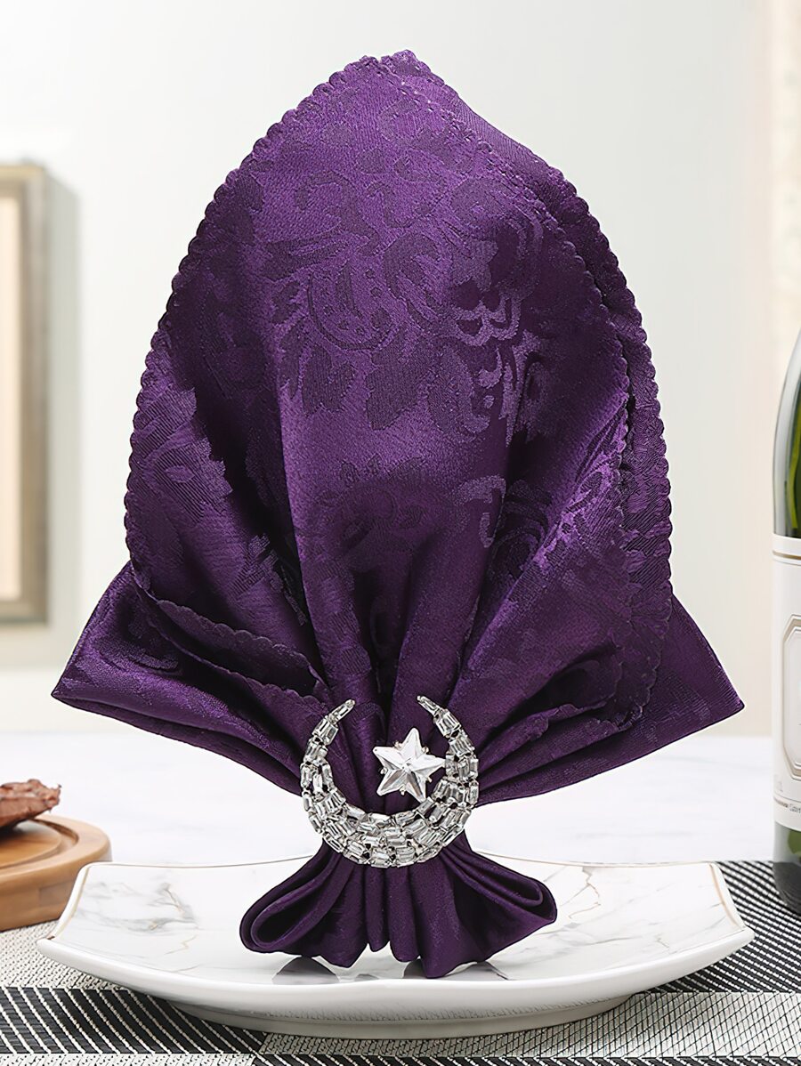 1pc Moon Decor Napkin Ring, Minimalist Rhinestone Decor Napkin Holder Ring For Dinner Table - Silver - View 1