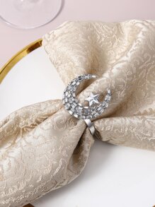 1pc Moon Decor Napkin Ring, Minimalist Rhinestone Decor Napkin Holder Ring For Dinner Table - Silver - View 2