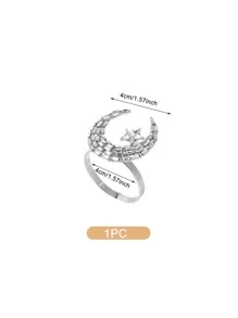 1pc Moon Decor Napkin Ring, Minimalist Rhinestone Decor Napkin Holder Ring For Dinner Table - Silver - View 3