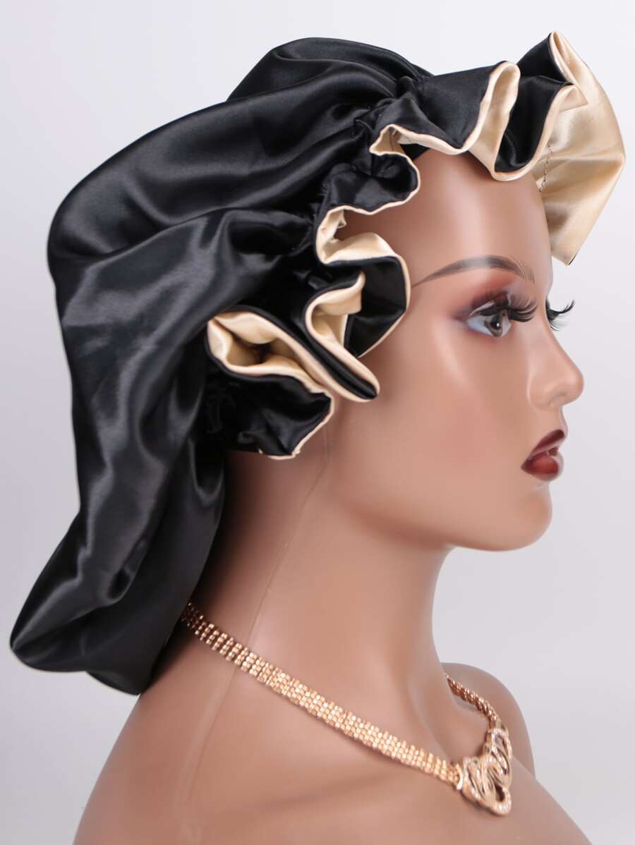 1pc Two Tone Satin Hat Silk Bonnet Satin Bonnet - Champagne - View 1