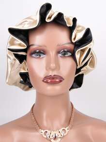 1pc Two Tone Satin Hat Silk Bonnet Satin Bonnet - Champagne - View 2