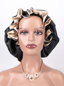 1pc Two Tone Satin Hat Silk Bonnet Satin Bonnet - Champagne - View 6