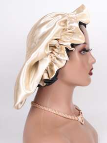 1pc Two Tone Satin Hat Silk Bonnet Satin Bonnet - Champagne - View 7