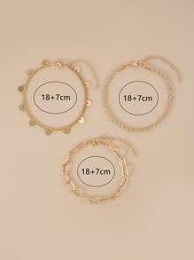 3pcs Heart Shaped Twist Chain Anklet For Women - Gold - View 3