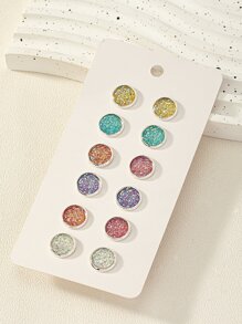 6對圓形耳釘 - 彩色 - 查看 2