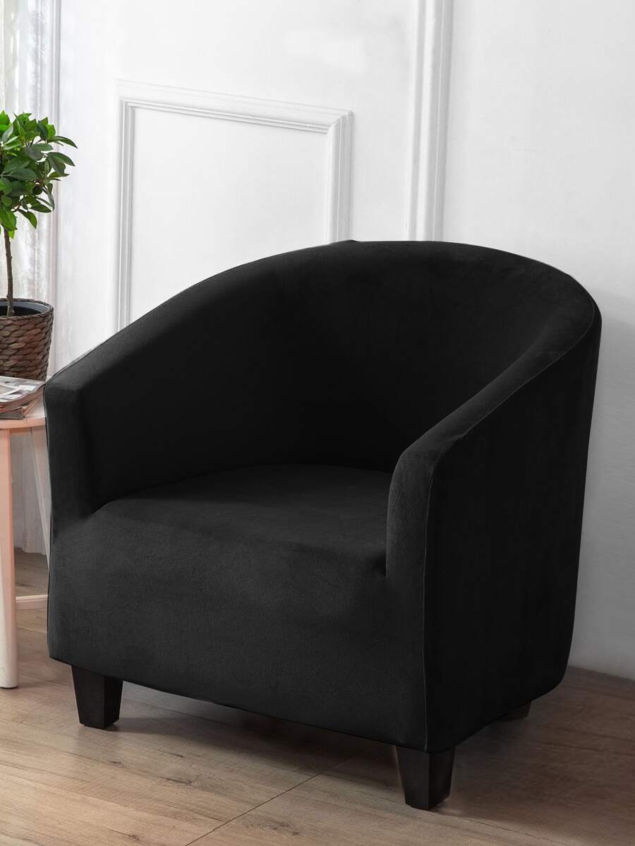1pc Solid Color Sofa Seat Cushion Cover, Modern Polyester Sofa Cushion Cover For Home, All Season - Black - View 1