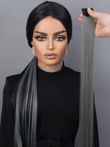 夾片長款直筒合成纖維接髮 - 深灰色 - 查看 3