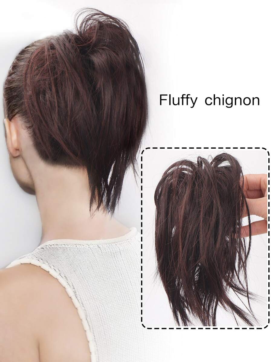 Short Straight Synthetic Hair Buns - Dark Brown - View 1