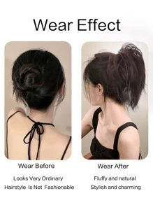 Short Straight Synthetic Hair Buns - Dark Brown - View 6