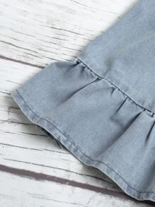 Toddler Girls Puff Sleeve Ruffle Hem Denim Dress