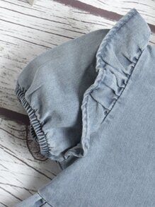 Toddler Girls Puff Sleeve Ruffle Hem Denim Dress