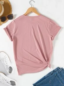 Lunelith SHEIN Lunessa Cartoon Cat & Letter Graphic Tee Graphic Tees Women Tops