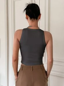 DAZY Solid Ribbed Knit Tank Top - Dark Grey - View 5