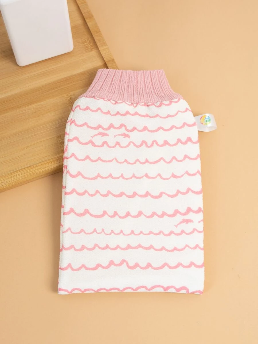 1pc Striped Pattern Exfoliating Bath Glove, Modern Polyester Dead Skin Remover Body Scrubber For Bathroom - Pink - View 1