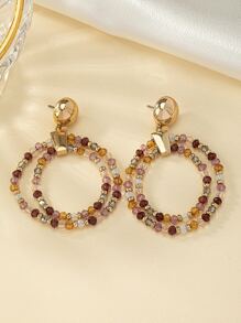 1對時尚串珠圓形耳墜適用於女士日常裝飾 - 彩色 - 查看 2